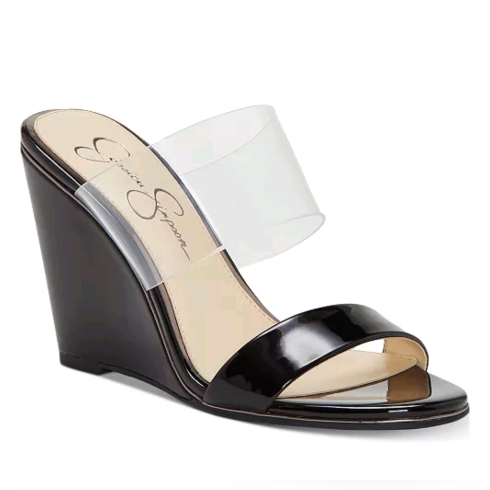 Jessica Simpson Black and Clear Wedge Sandals